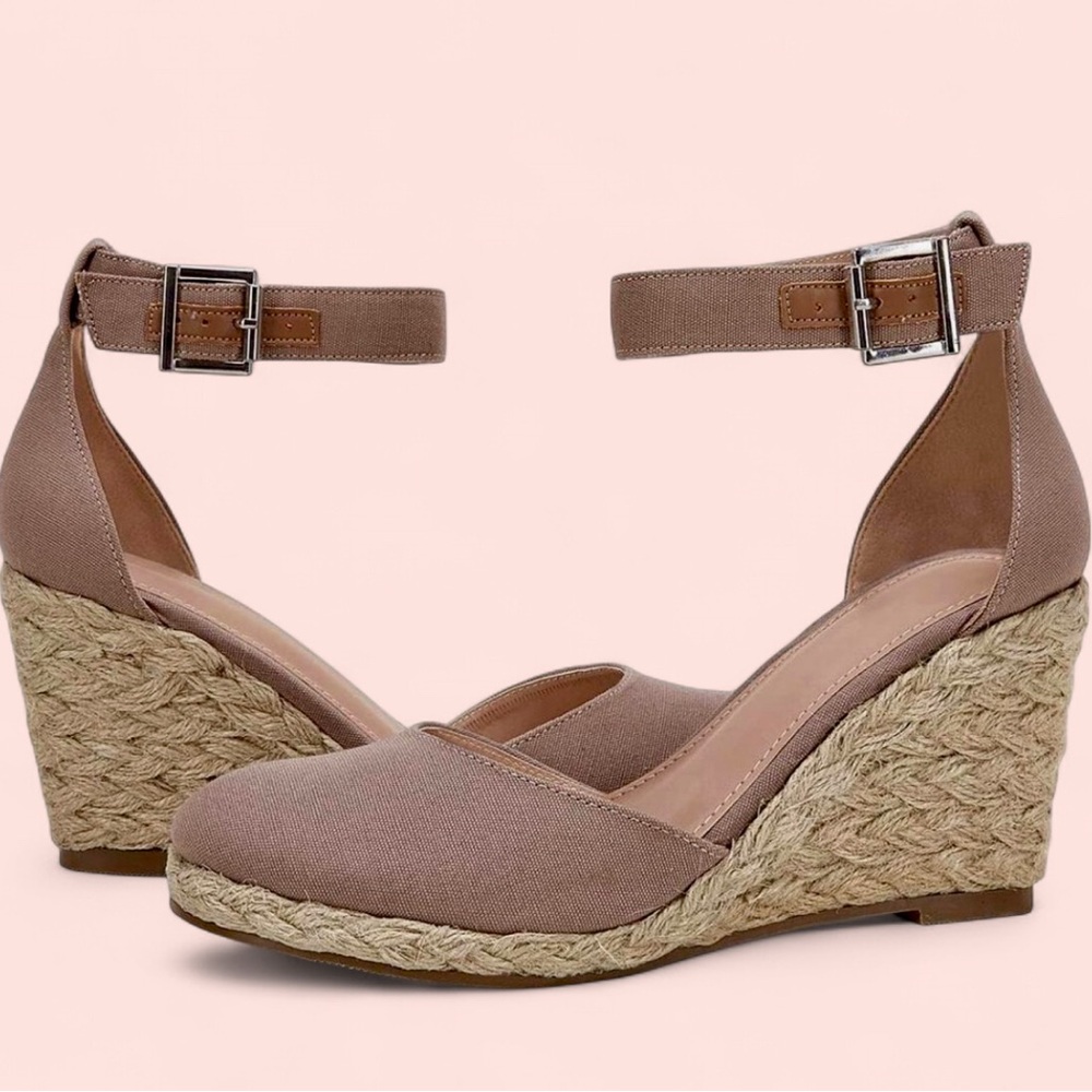 Brand New Mocha Closed Toe Ankle Strap Wedge Espadrilles - Picture 5 of 13